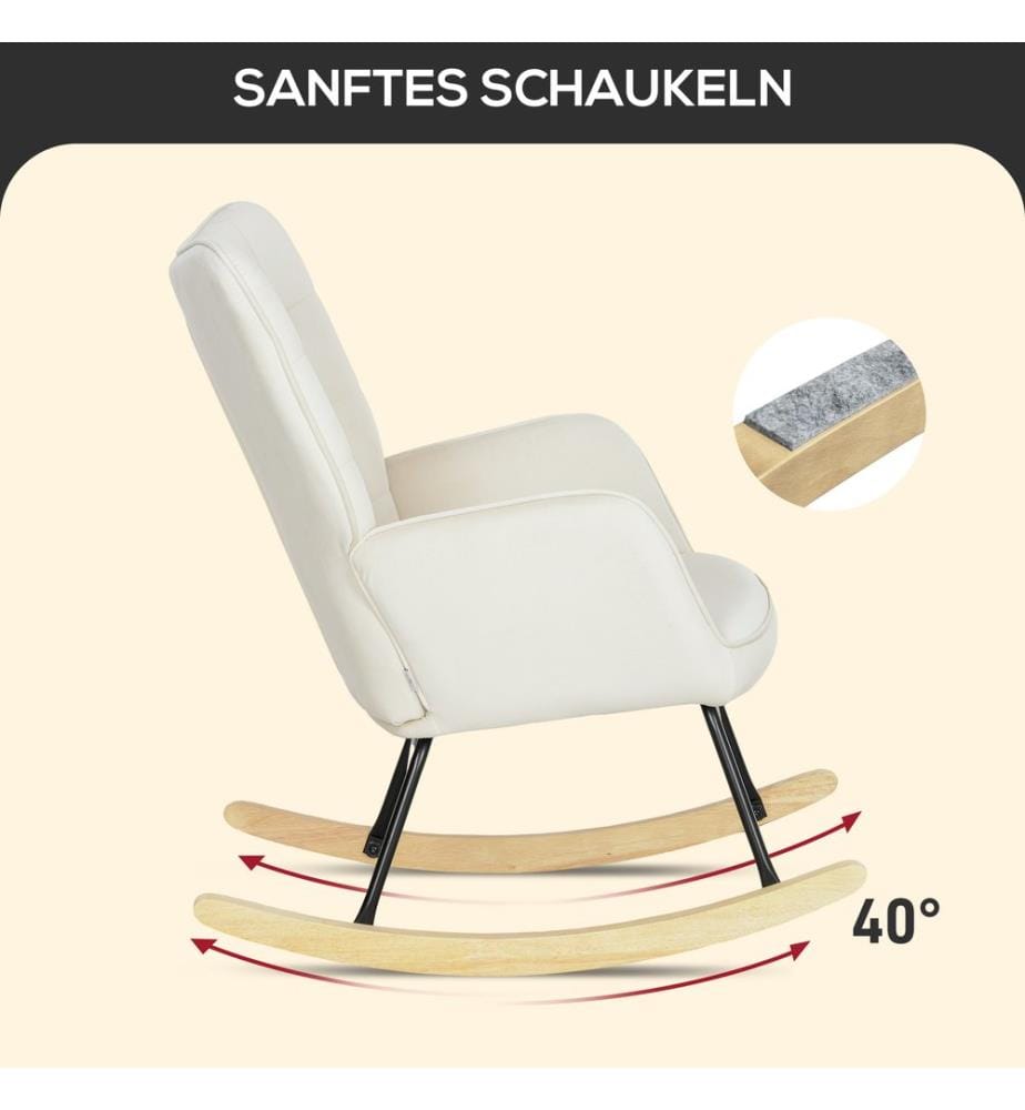 Fauteuil à bascule Fauteuil à bascule en velours avec accoudoirs pour salon et chambre à coucher beige