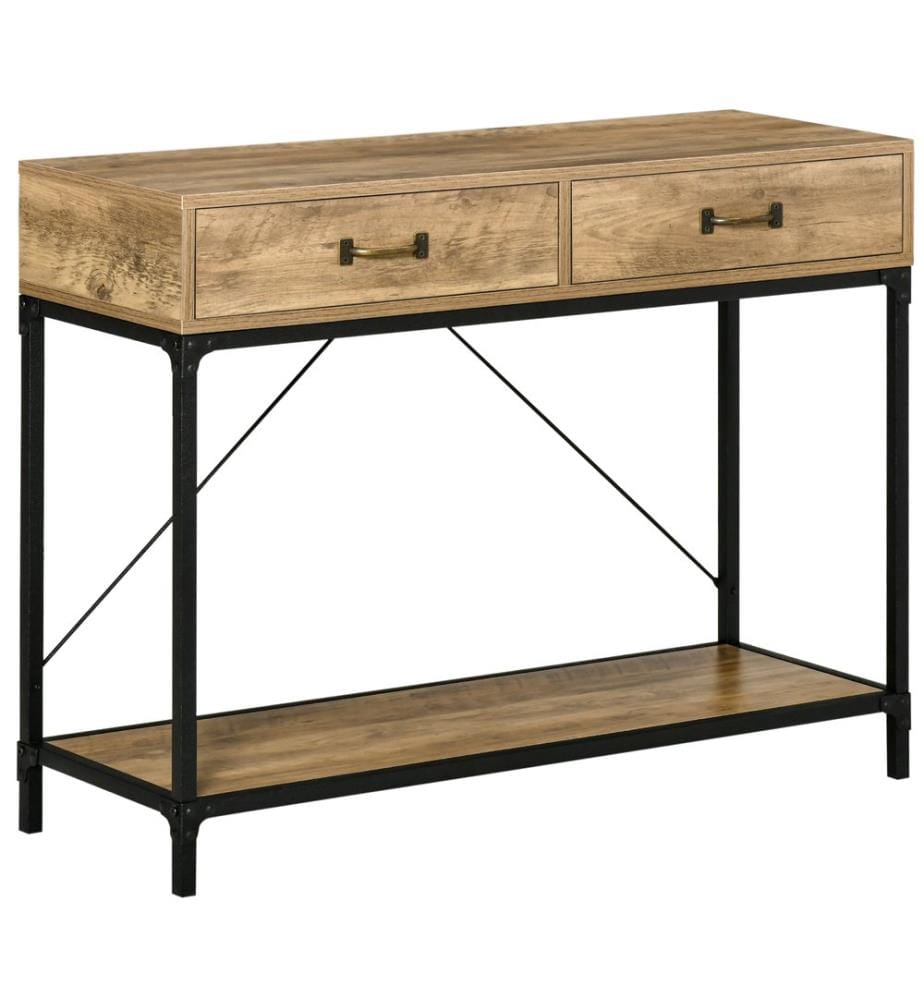 Table d'appoint Table console avec 2 tiroirs 100x35x76.5 cm Marron