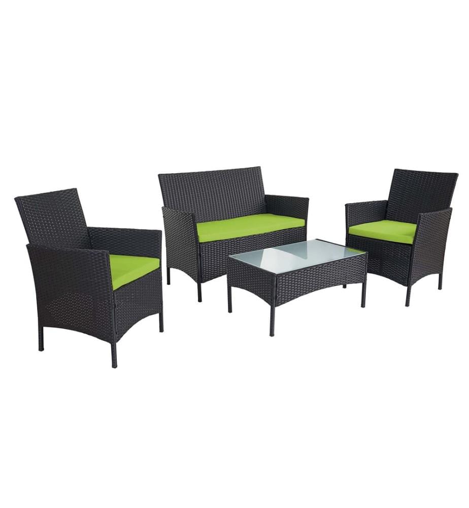 2-1-1 Rotin Garniture Halden Salon - anthracite Coussin vert