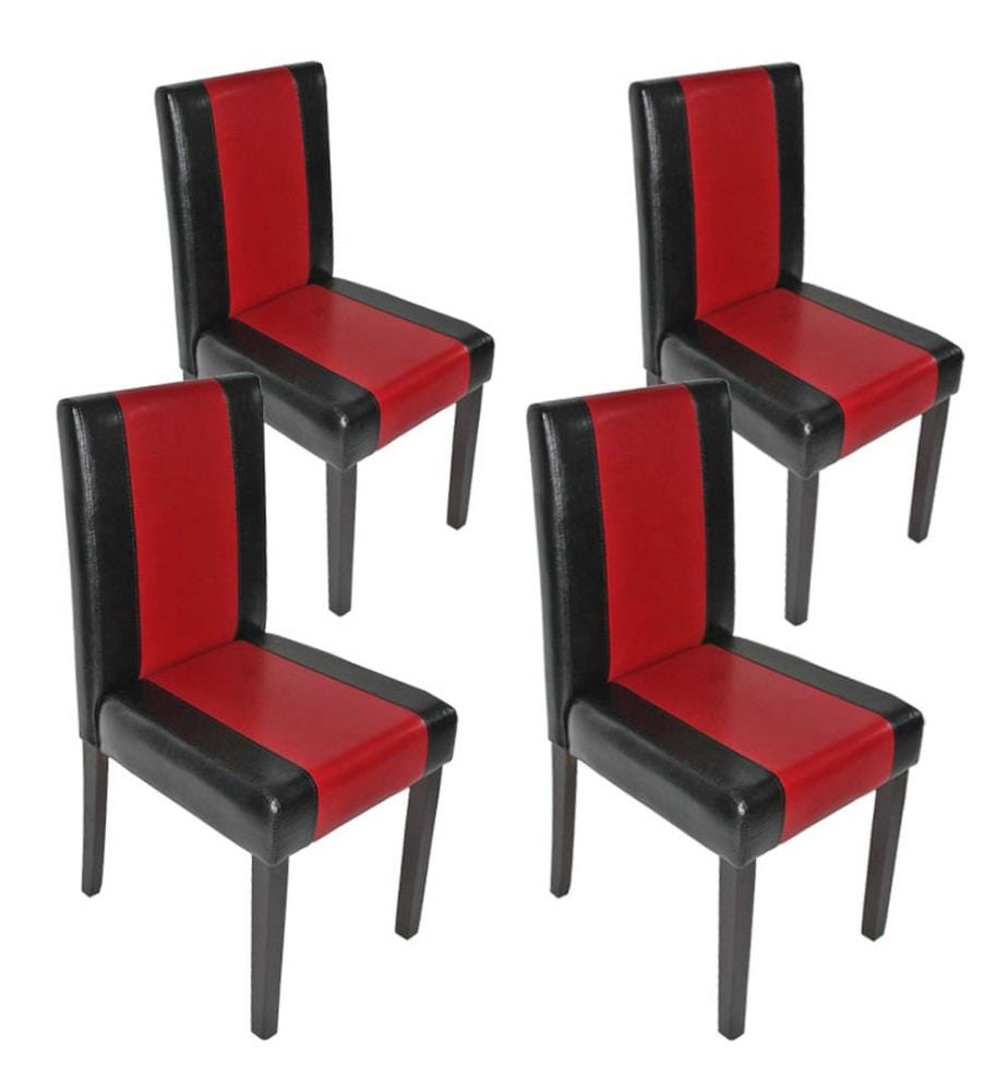 4x Esszi mmerstuhl Littau - Kunstleder schwarz-rot dunkle Beine