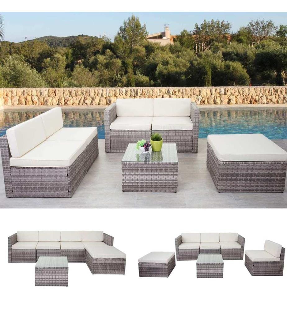 Rattan Lounge SunShine II Garten Sitzgruppe - grau Polster creme