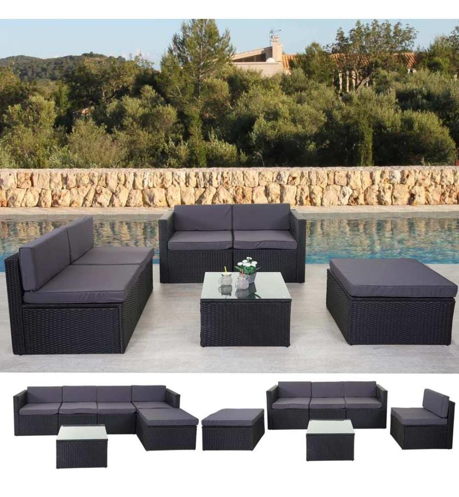 Rattan Lounge SunShine II Garten Sitzgruppe grau Polster grau