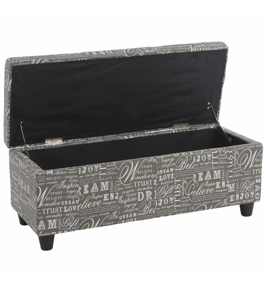Coffre de rangement Kriens textile 45x114x45 cm écriture grise