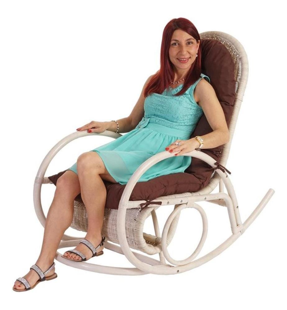 Sedia a dondolo in rattan Esmeraldas - cuscino marrone