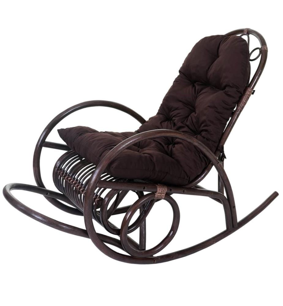 Sedia a dondolo JAM-C40 poltrona in rattan marrone cuscino marrone
