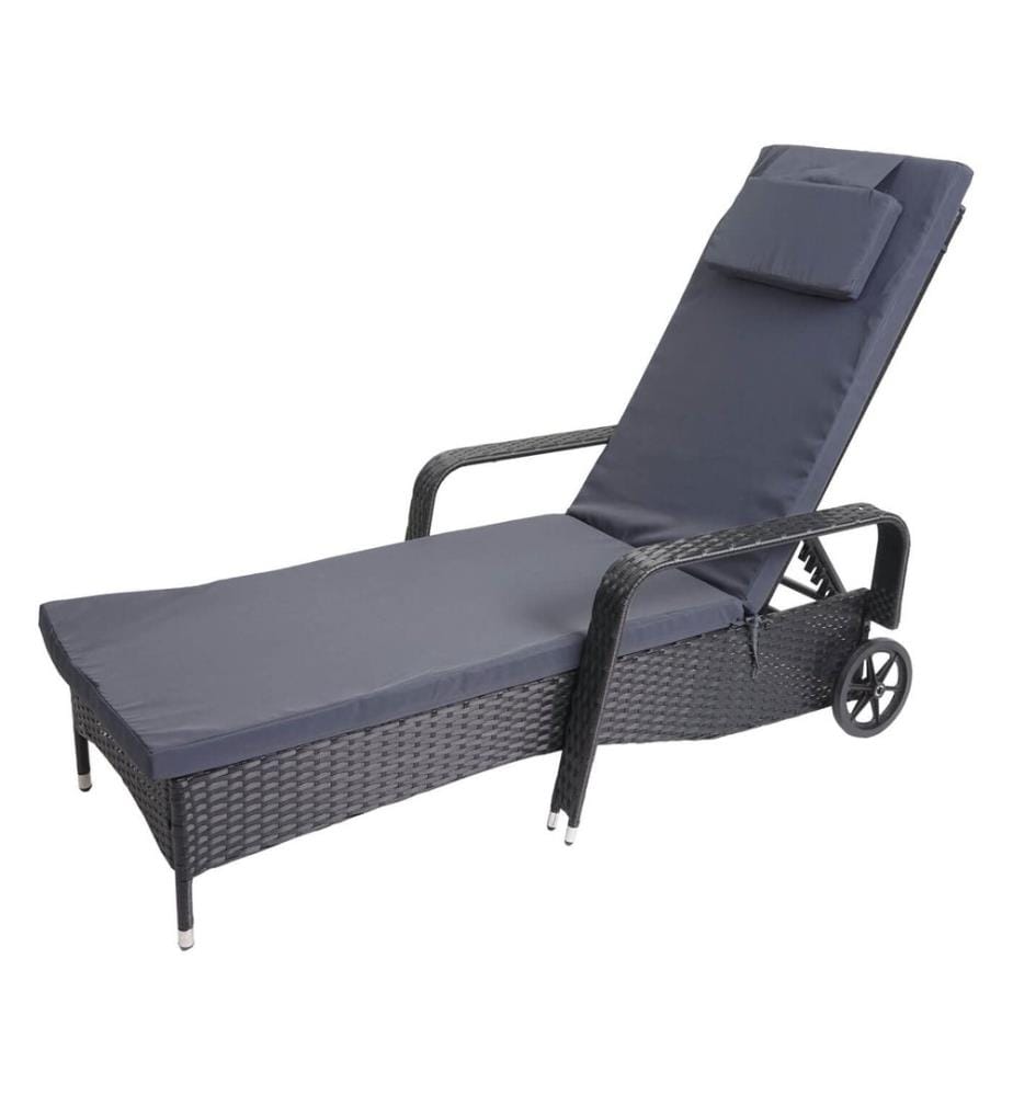 Lettino da giardino Carrara in rattan con ruote cuscini grigio antracite