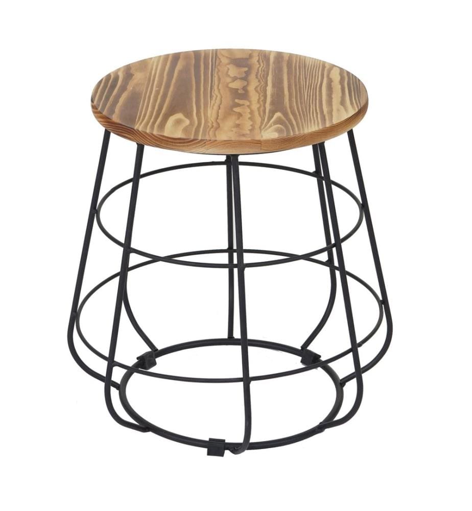 2x Pouf avec table design industriel bois véritable