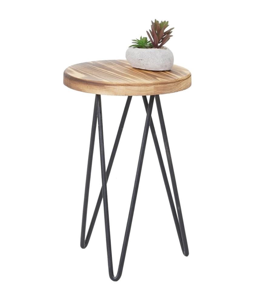 2x table d'appoint table de chevet design industriel bois véritable Ø25 cm