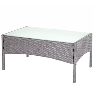 Tavolo da giardino Halden in poly rattan con piano in vetro - grigio