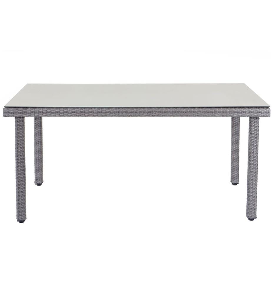 Rattan Gartentisch Cava Esstisch Tisch mit Glasplatte 160x90x74 cm grau