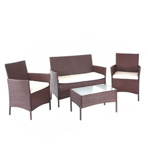 Salon de jardin en rotin Lounge 7pcs brun-mélangé avec coussins crème