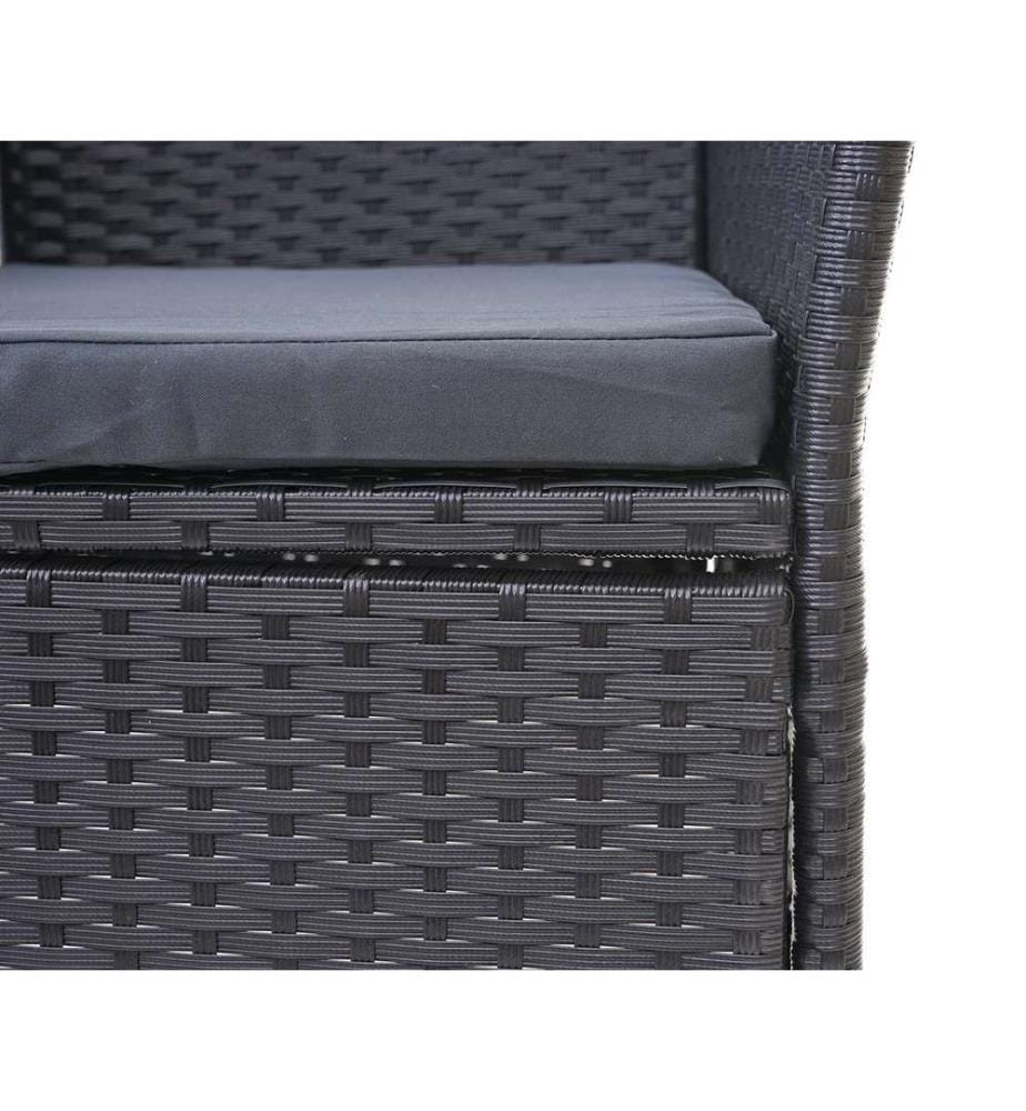 Rotin Banc de jardin avec table 132 cm - noir Coussin gris foncé