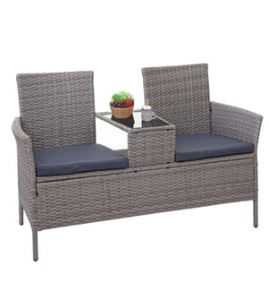 Panca da giardino in rattan con tavolo 132 cm - grigio, cuscini grigio scuro