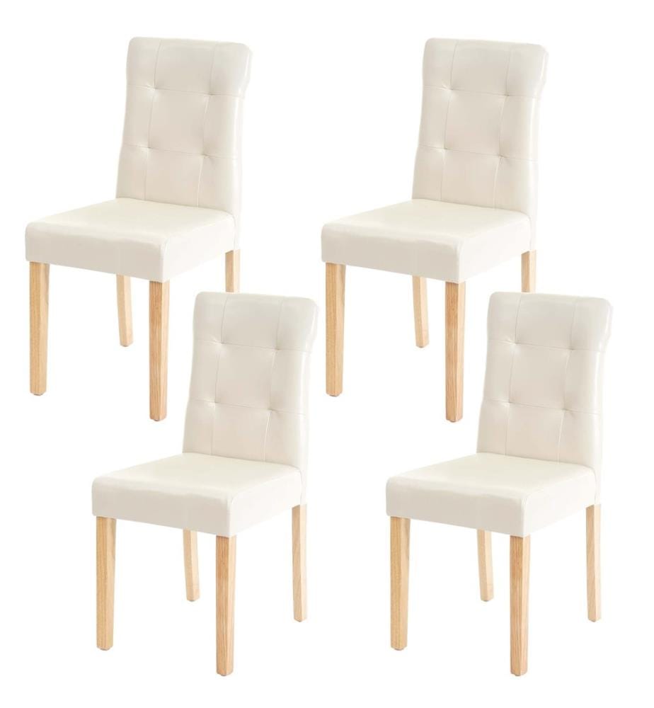 4x Chaise de salle à manger - similicuir crème pieds clairs