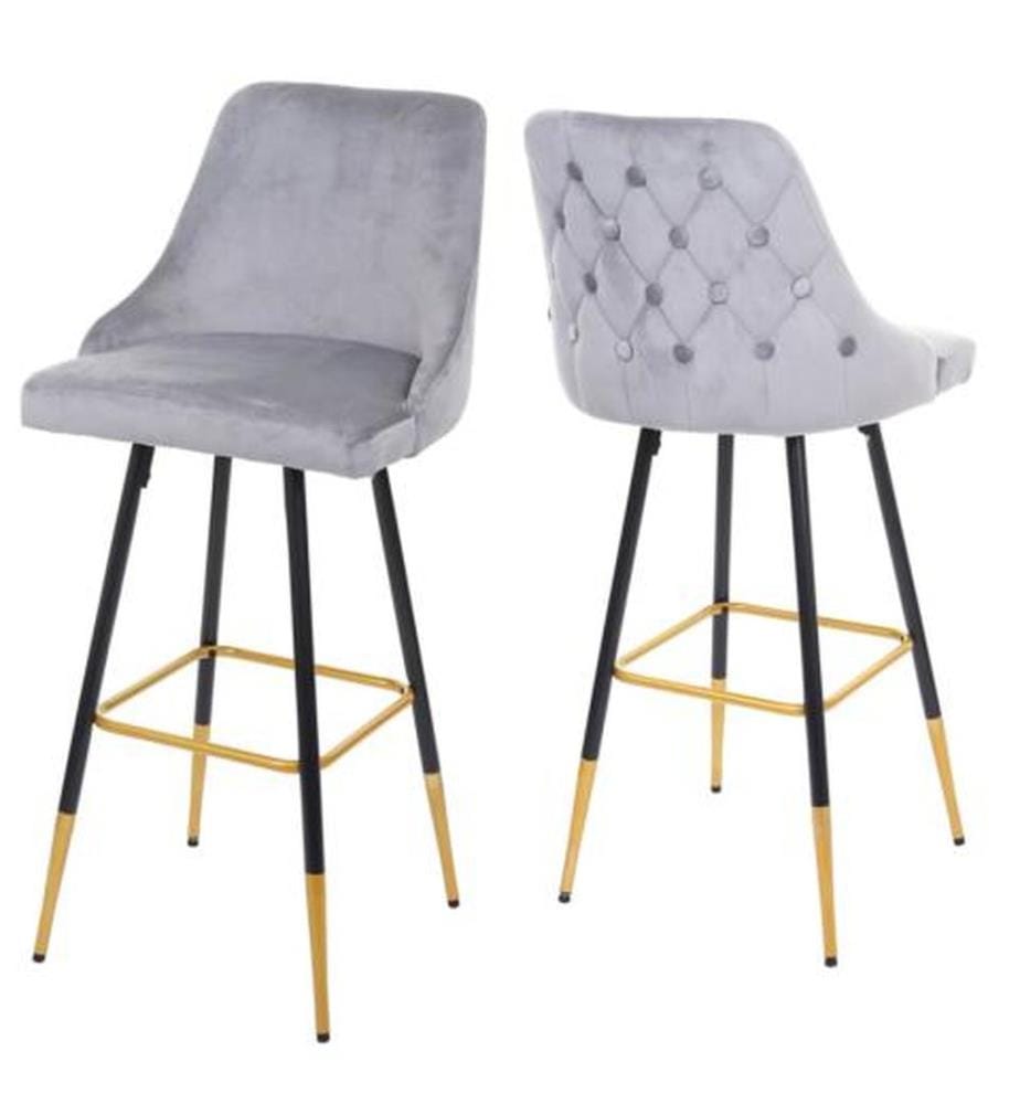 2x Barhocker Retro Design Samt Grau