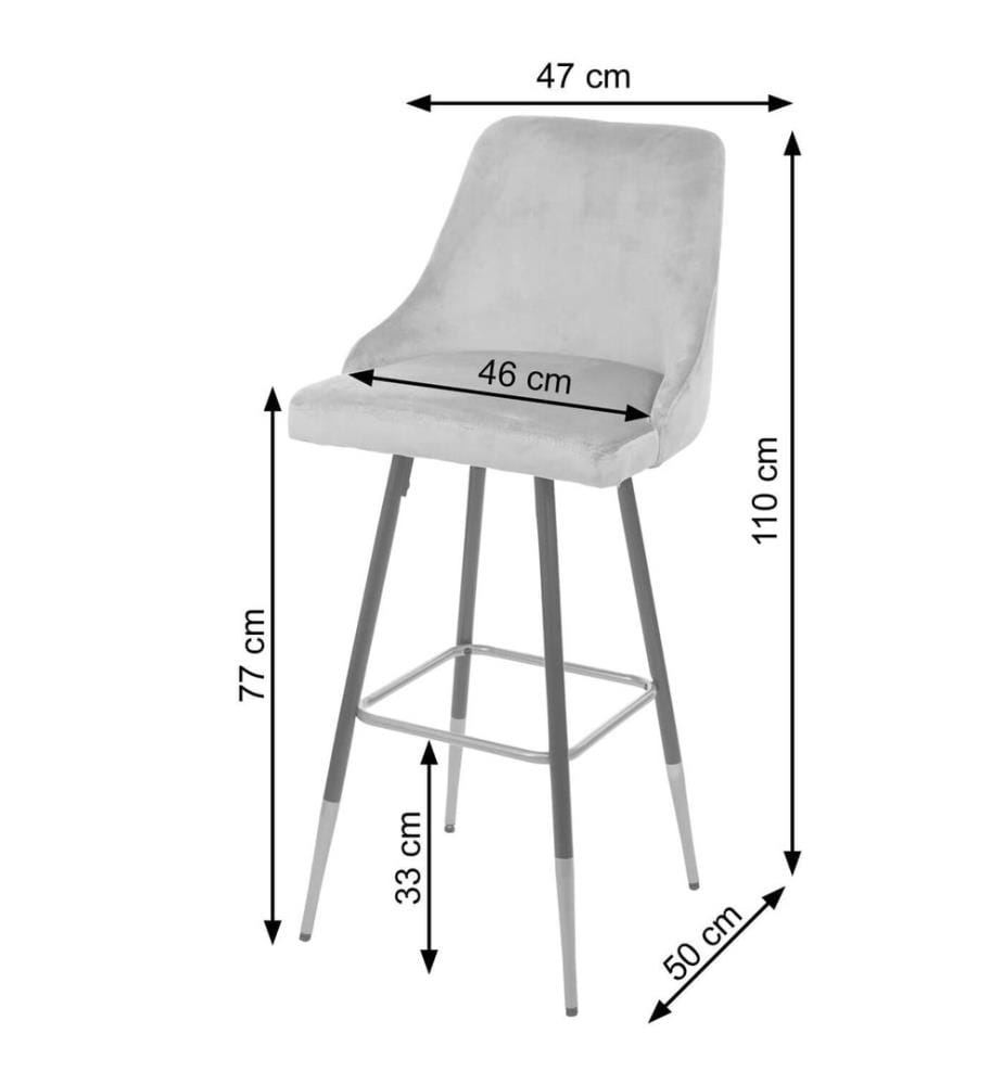 2x Barhocker Retro Design Samt Grau