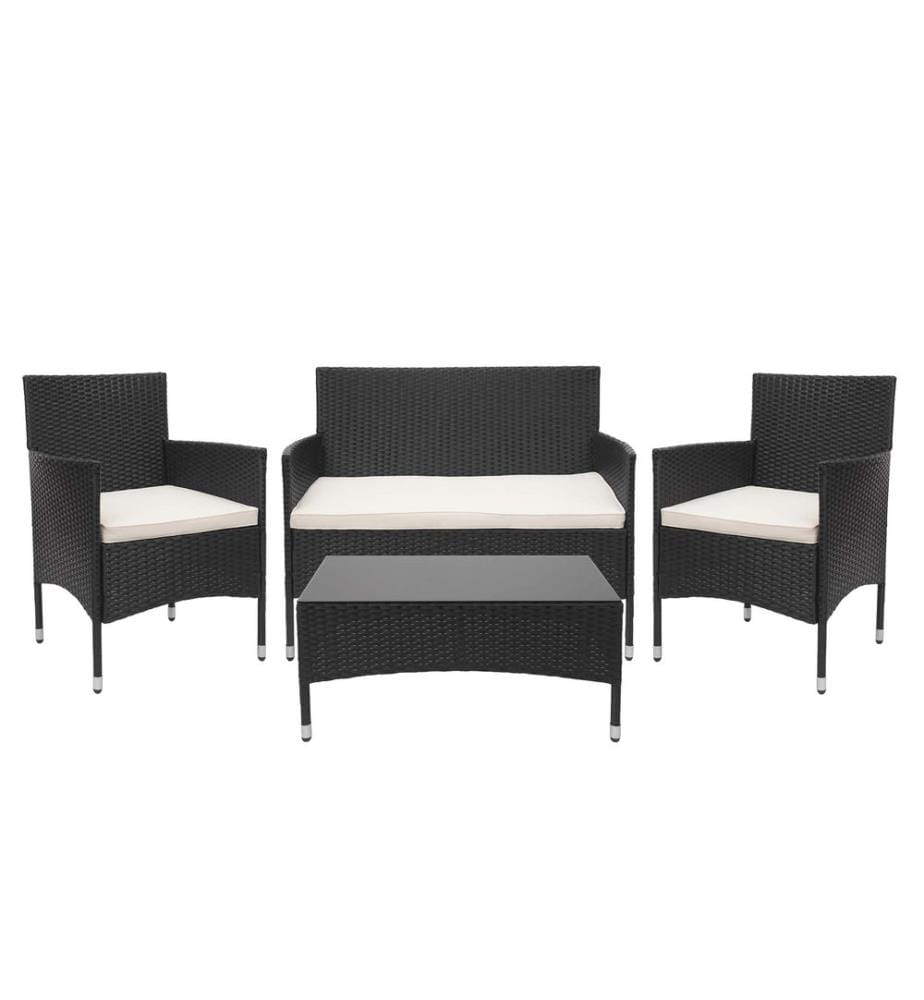 Balcon Salon Poly-Rattan 7pcs Garniture-Lounge noir Coussin crème