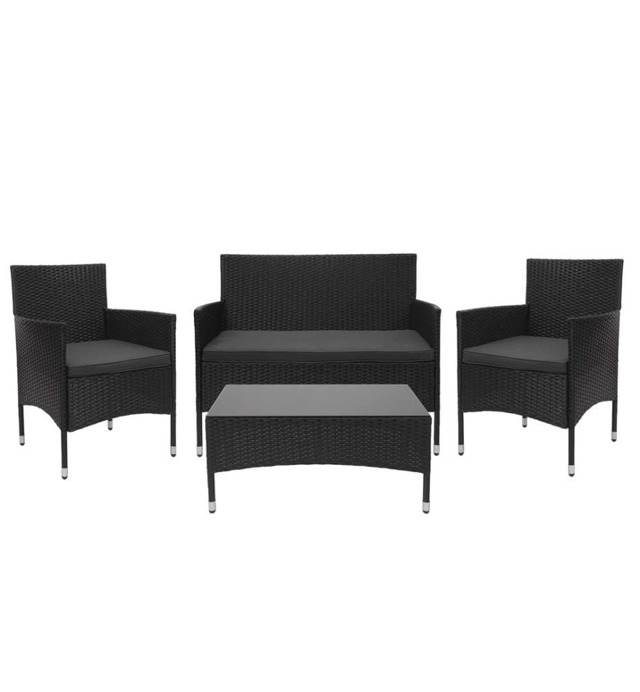 Balkon Sitzgruppe Poly-Rattan 7tlg. Garnitur-Lounge schwarz Kissen dunkelgrau