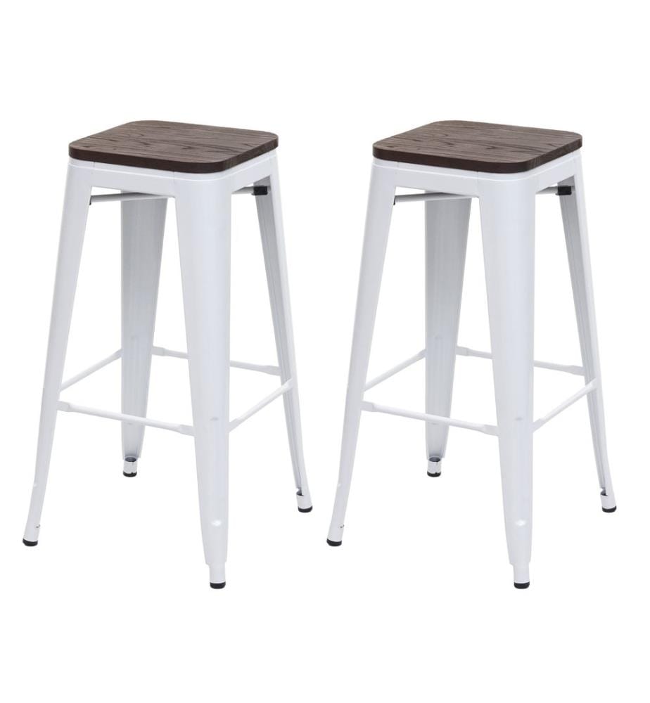 2x Barhocker Metall mit Holz-Sitzflächen Industriedesign - weiss