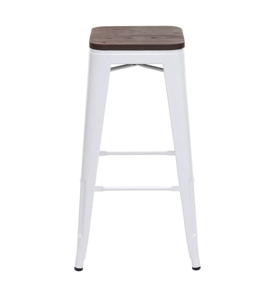 2x Barhocker Metall mit Holz-Sitzflächen Industriedesign - weiss