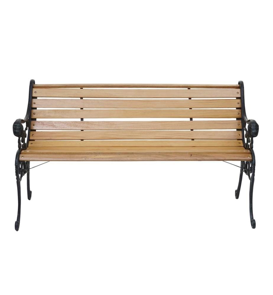 Panchina da giardino a 2 posti in ghisa e legno 125 cm marrone chiaro
