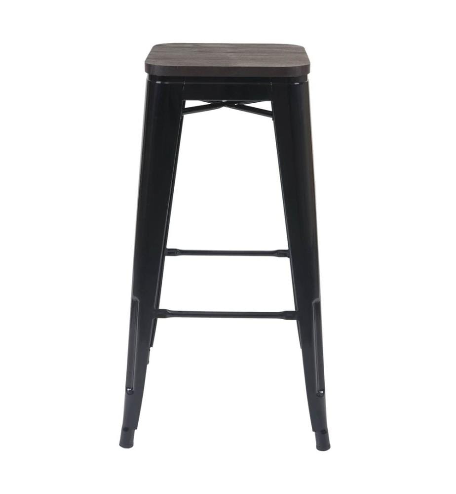4x Barhocker Metall mit Holz-Sitzflächen Industriedesign - schwarz