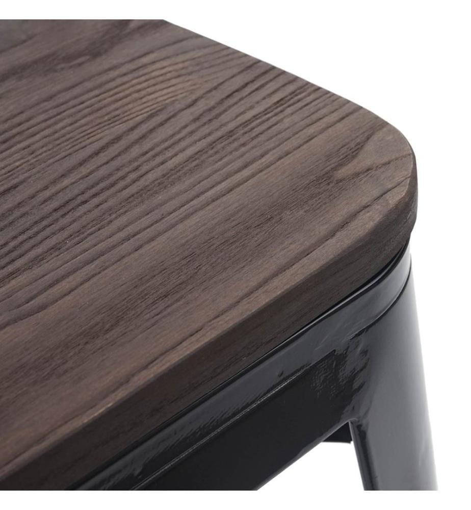 4x Barhocker Metall mit Holz-Sitzflächen Industriedesign - schwarz
