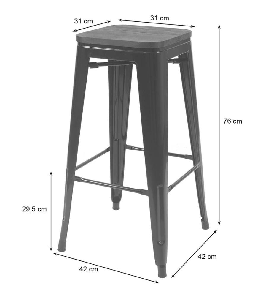 4x Barhocker Metall mit Holz-Sitzflächen Industriedesign - schwarz