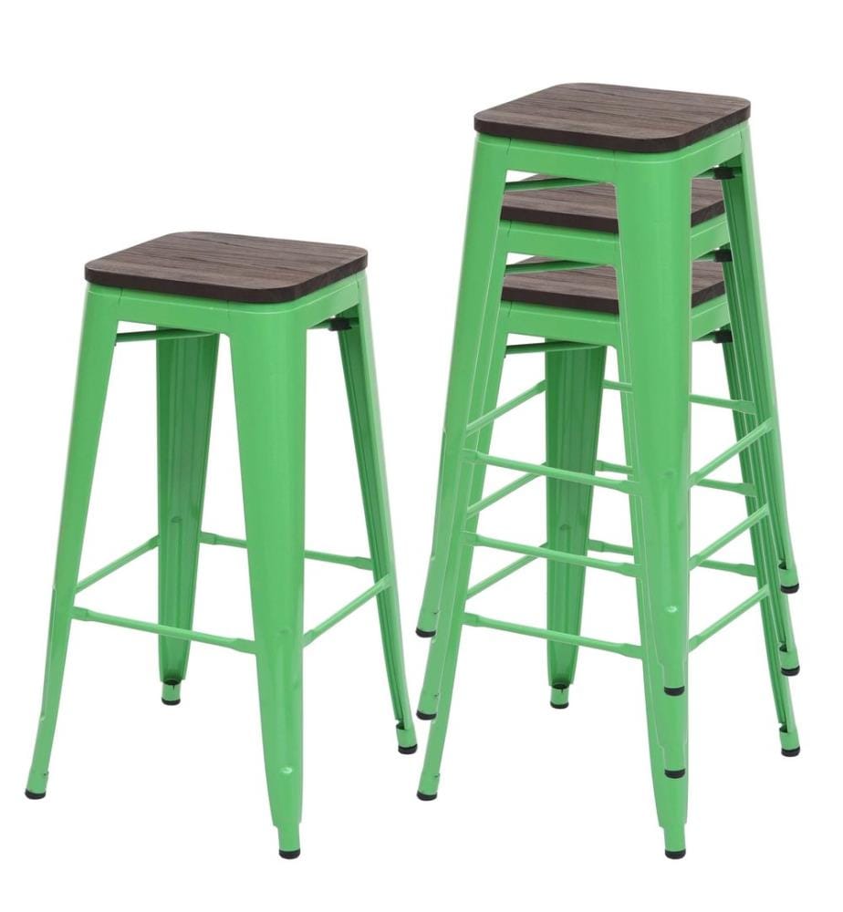 4x Tabouret de bar métal avec assise bois design industriel - vert