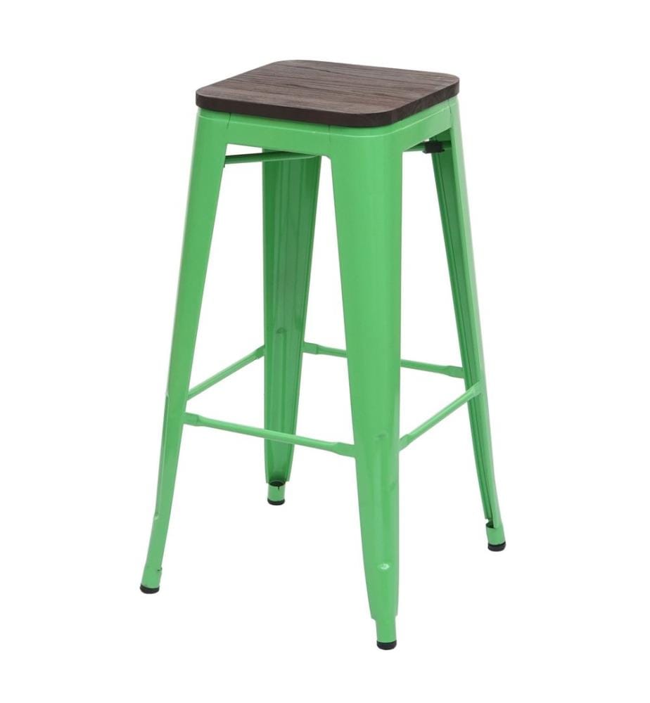 4x Tabouret de bar métal avec assise bois design industriel - vert