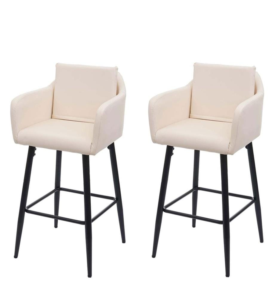 2x Tabouret de bar avec repose-pieds métal - similicuir crème-beige