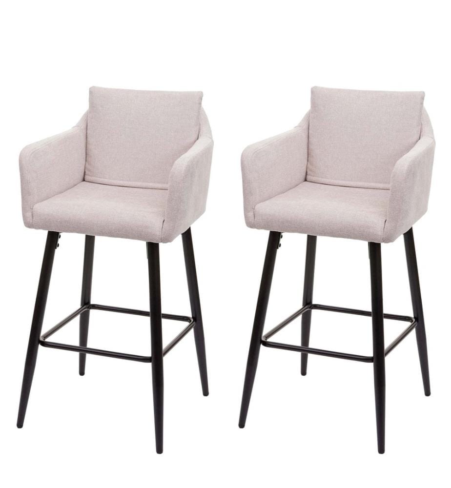 2x Tabouret de bar avec repose-pieds métal - tissu crème-beige