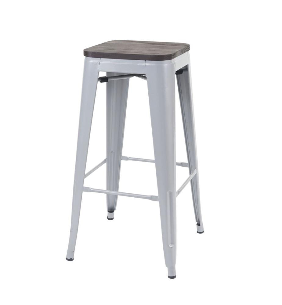 Tabouret de bar métal avec assise bois design industriel - gris