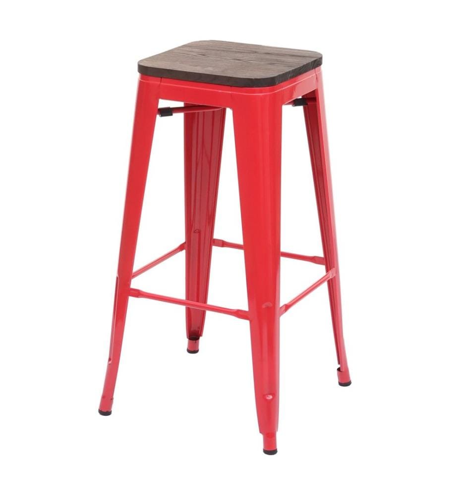 Tabouret de bar métal avec assises bois design industriel - rouge