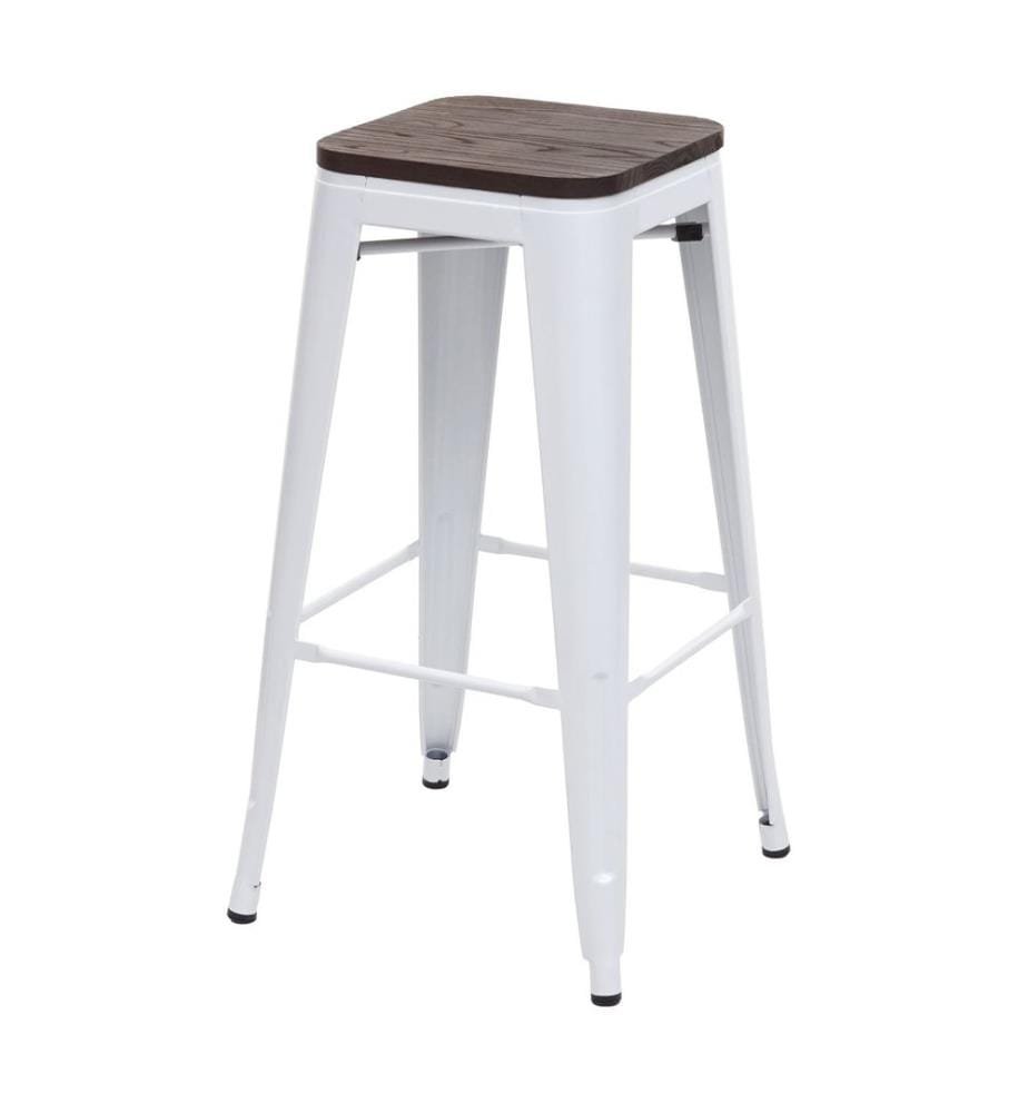 Barhocker Metall mit Holz-Sitzflächen Industriedesign - weiss