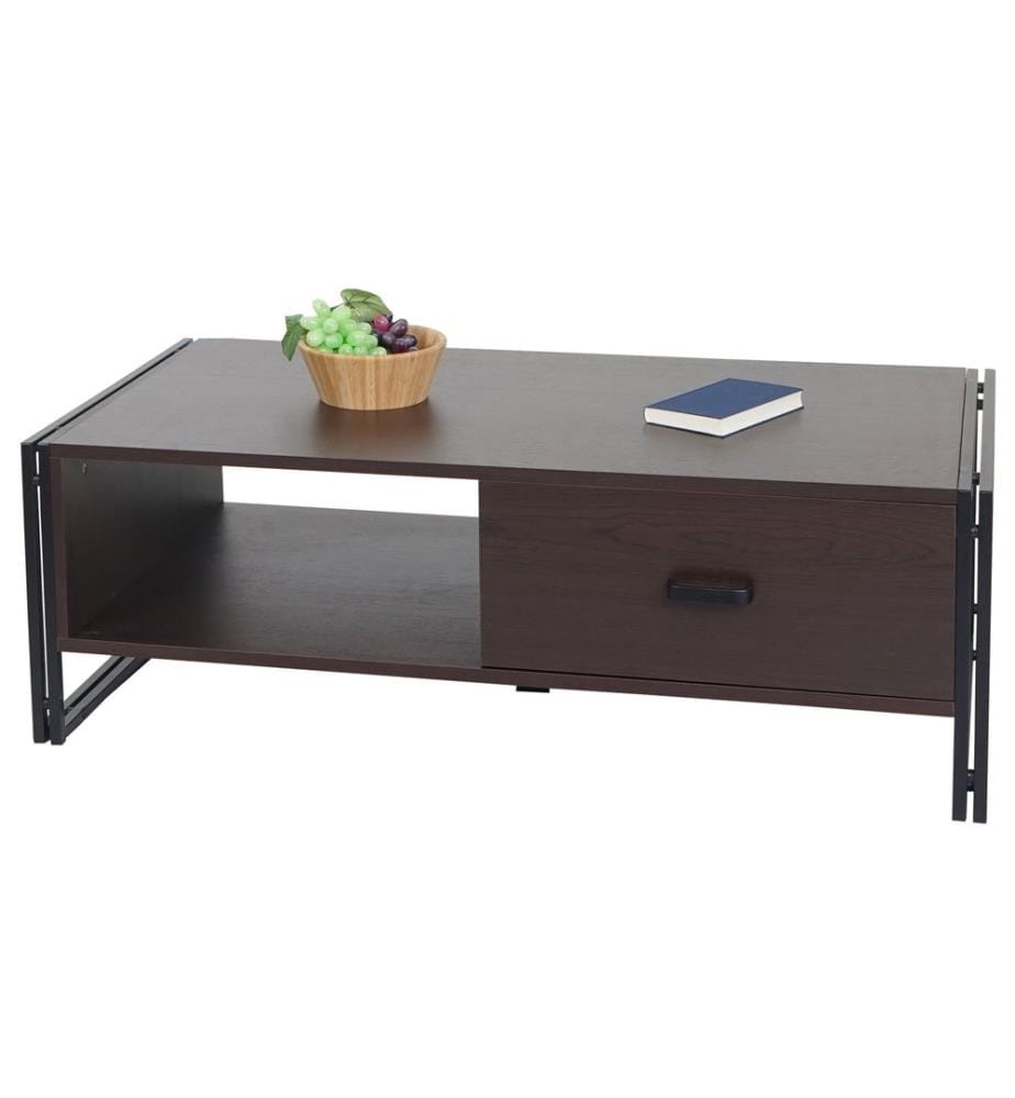 Table basse Wohnzi mmertisch 41x120x60 cm Métal MDF brun foncé