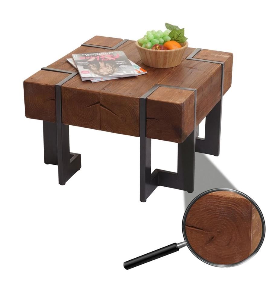 Table basse en bois de sapin rustique massif brun 60x60 cm