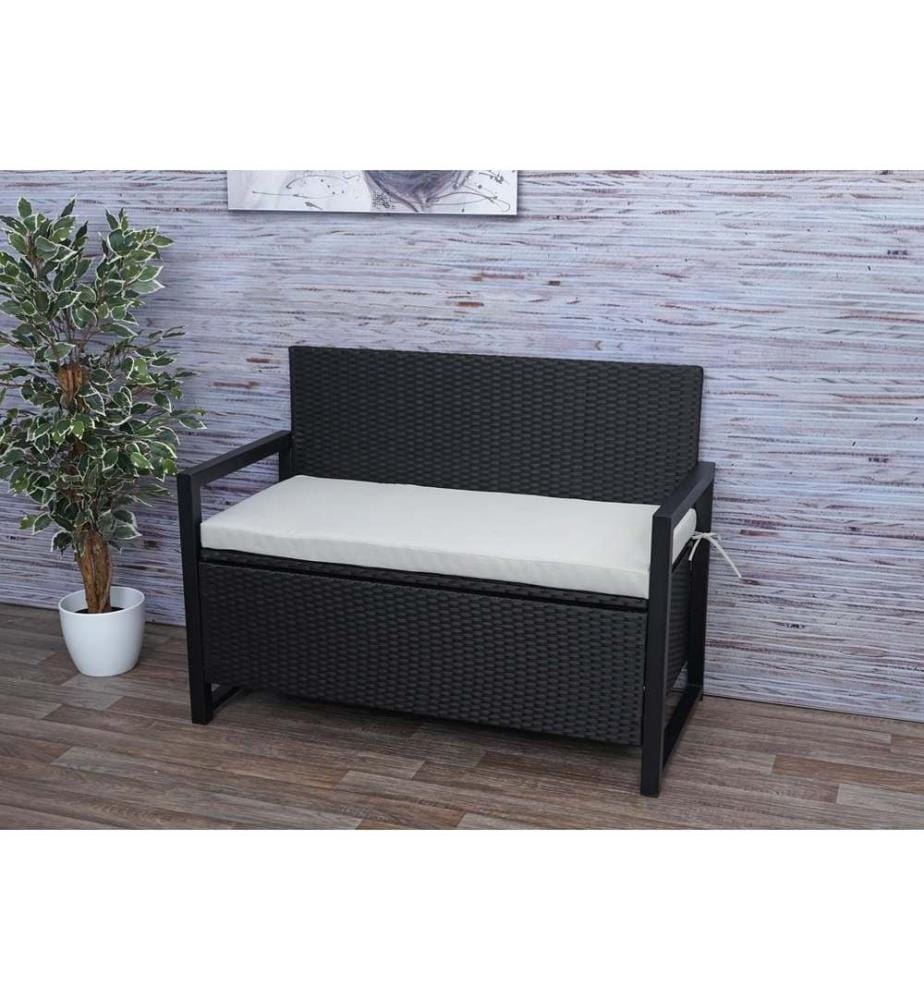 Banc coffre en rotin JAM-F39 2 places anthracite Coussin gris