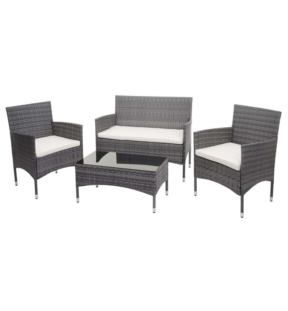 Balcon Salon Poly-Rattan 7pcs. Salon gris Coussin crème