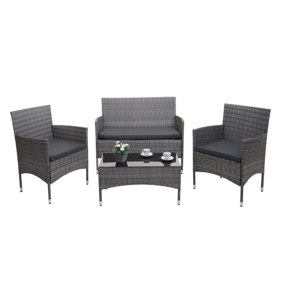Balcon Salon Poly-Rattan 7pcs. Salon gris Coussin gris foncé