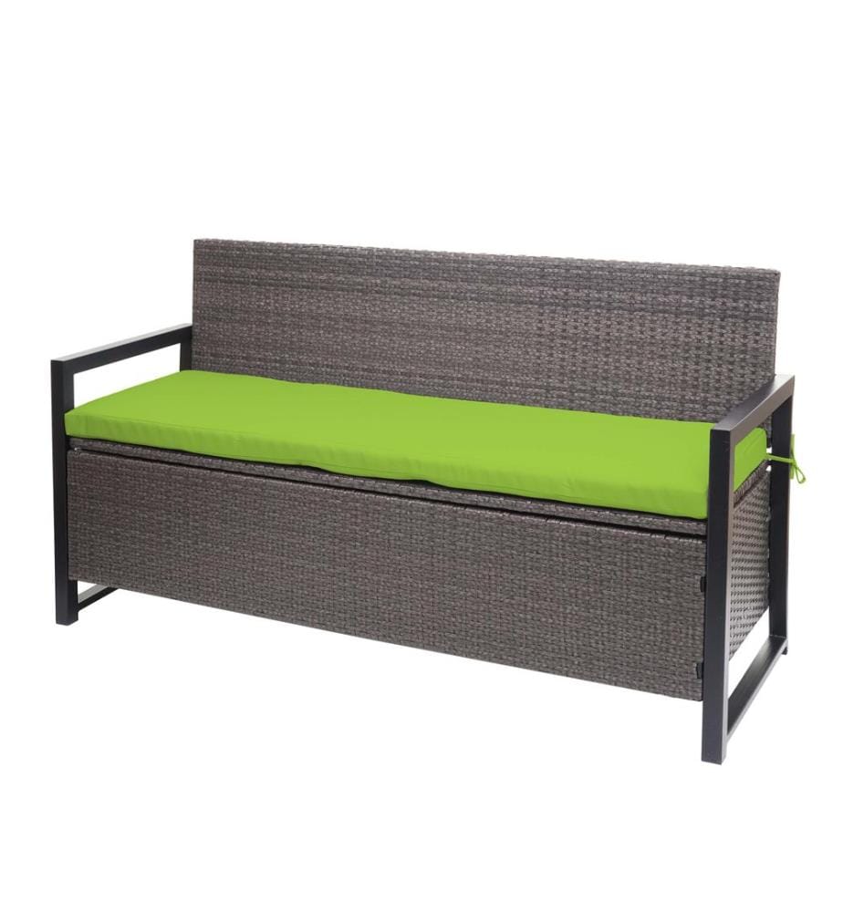 Banc coffre en rotin JAM-F39 3 places gris-mélangé coussin vert