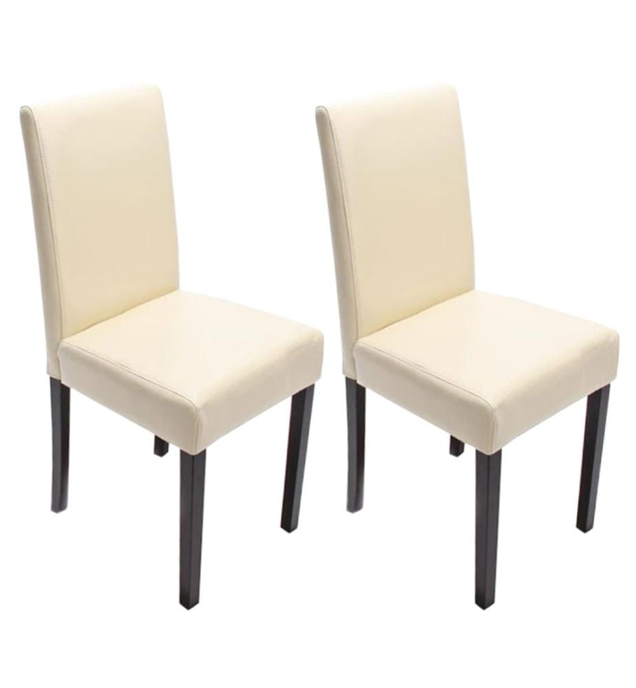 6x Esszi mmerstuhl Littau Leder - creme dunkle Beine