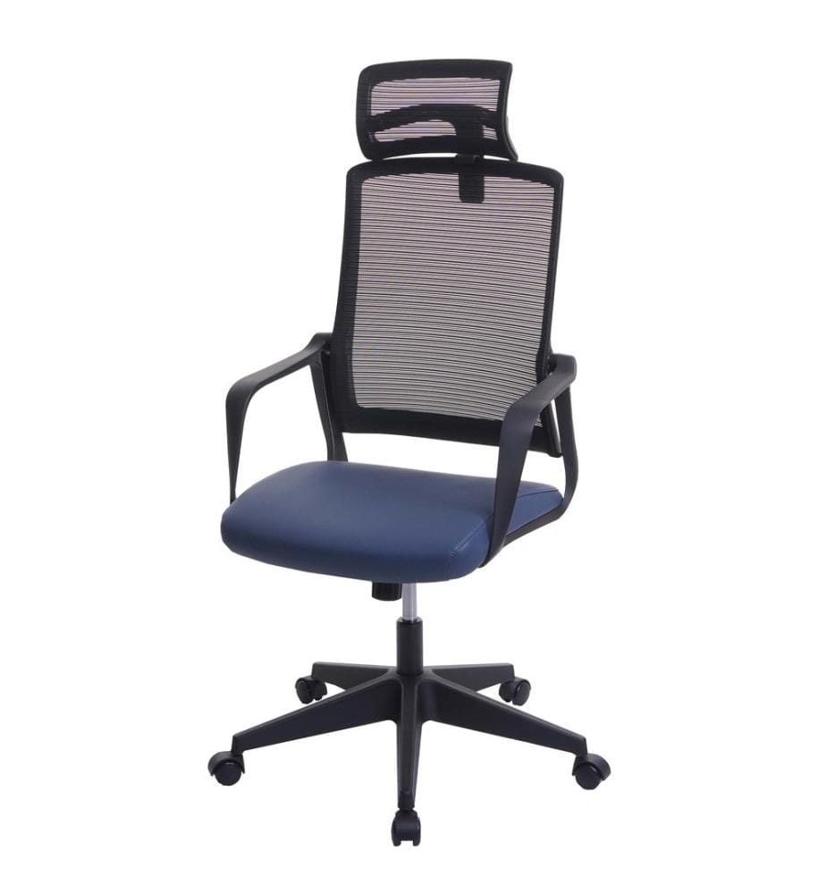 Bürostuhl JAM-J52 ergonomisch mit Kopfstütze Kunstleder blau-grau