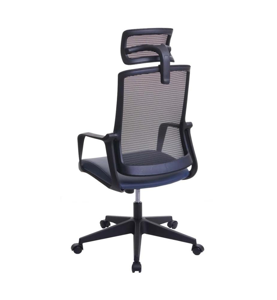 Bürostuhl JAM-J52 ergonomisch mit Kopfstütze Kunstleder blau-grau