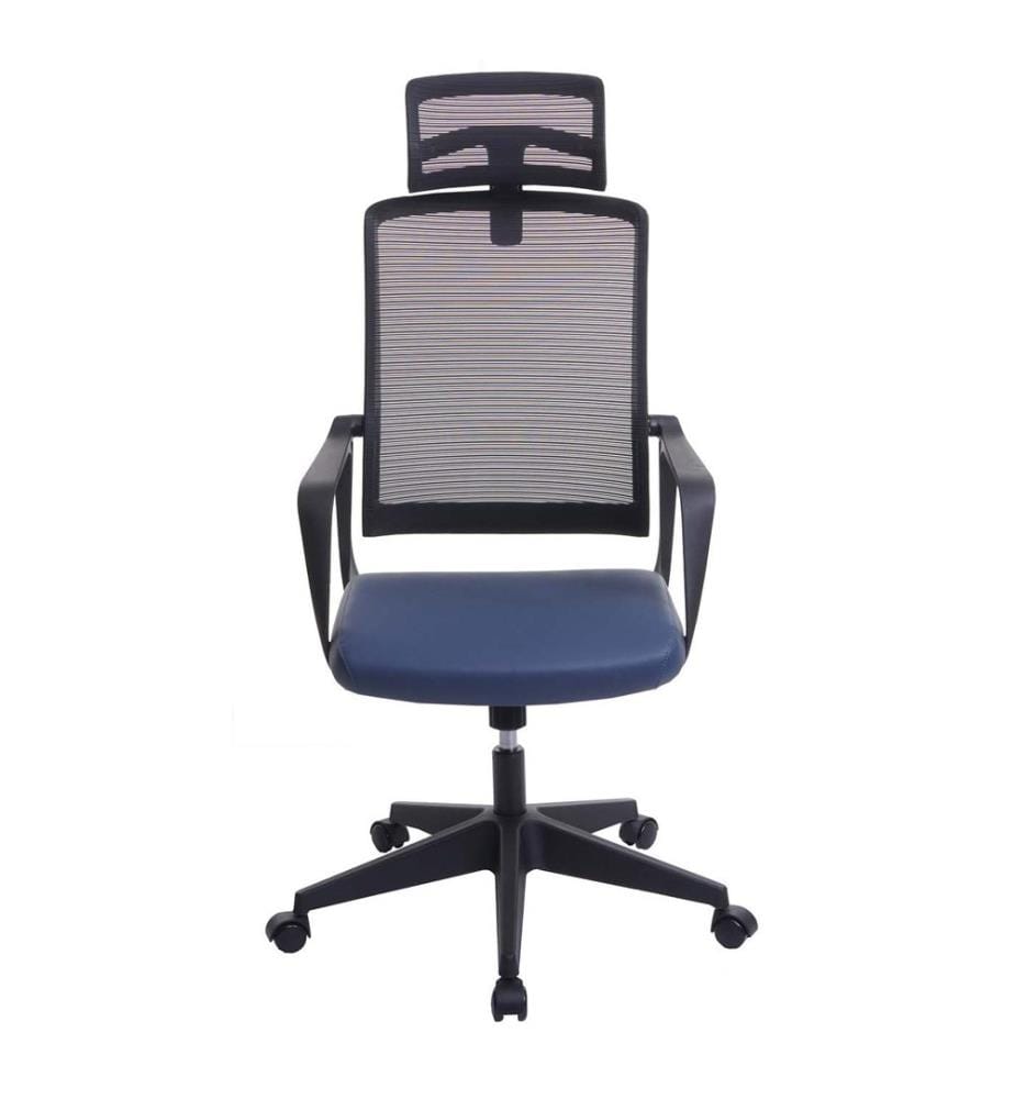 Bürostuhl JAM-J52 ergonomisch mit Kopfstütze Kunstleder blau-grau