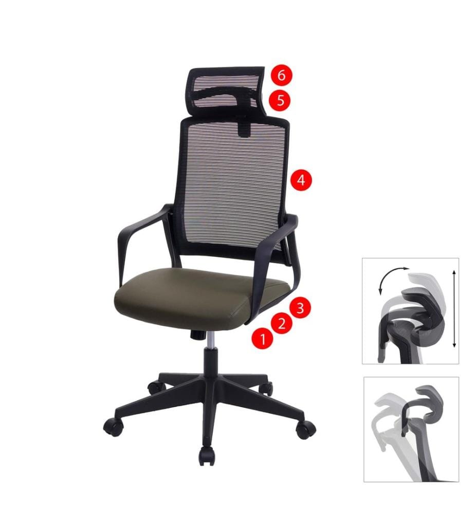 Bürostuhl JAM-J52 ergonomisch mit Kopfstütze Kunstleder olivgrün