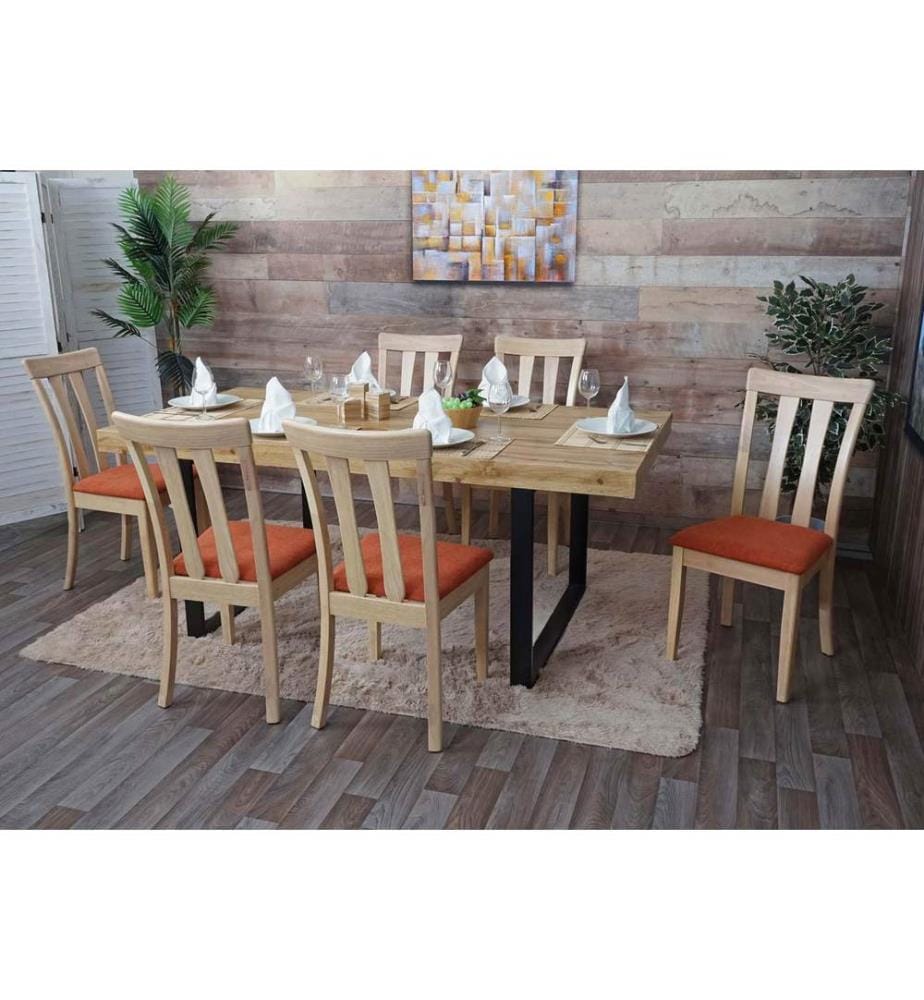 2x Esszi mmerstuhl, Küchenstuhl, Stoff Textil Massiv-Holz helles Gestell, orange