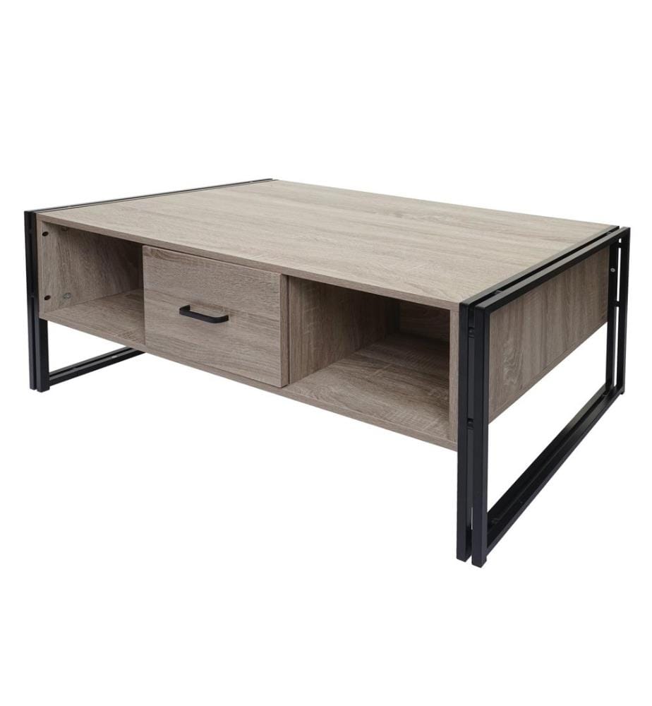 Table basse de salon 45x110x60 cm métal imitation chêne