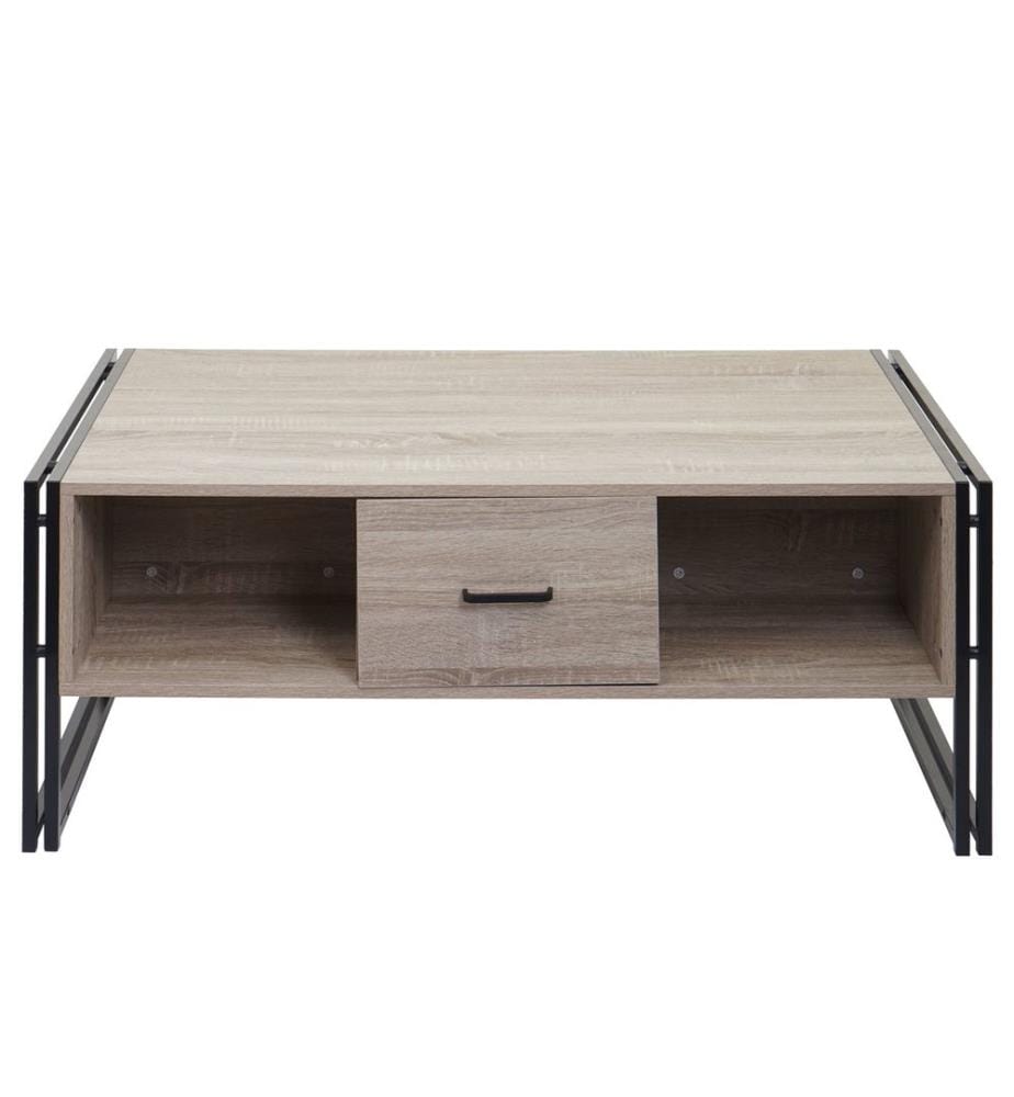 Table basse de salon 45x110x60 cm métal imitation chêne