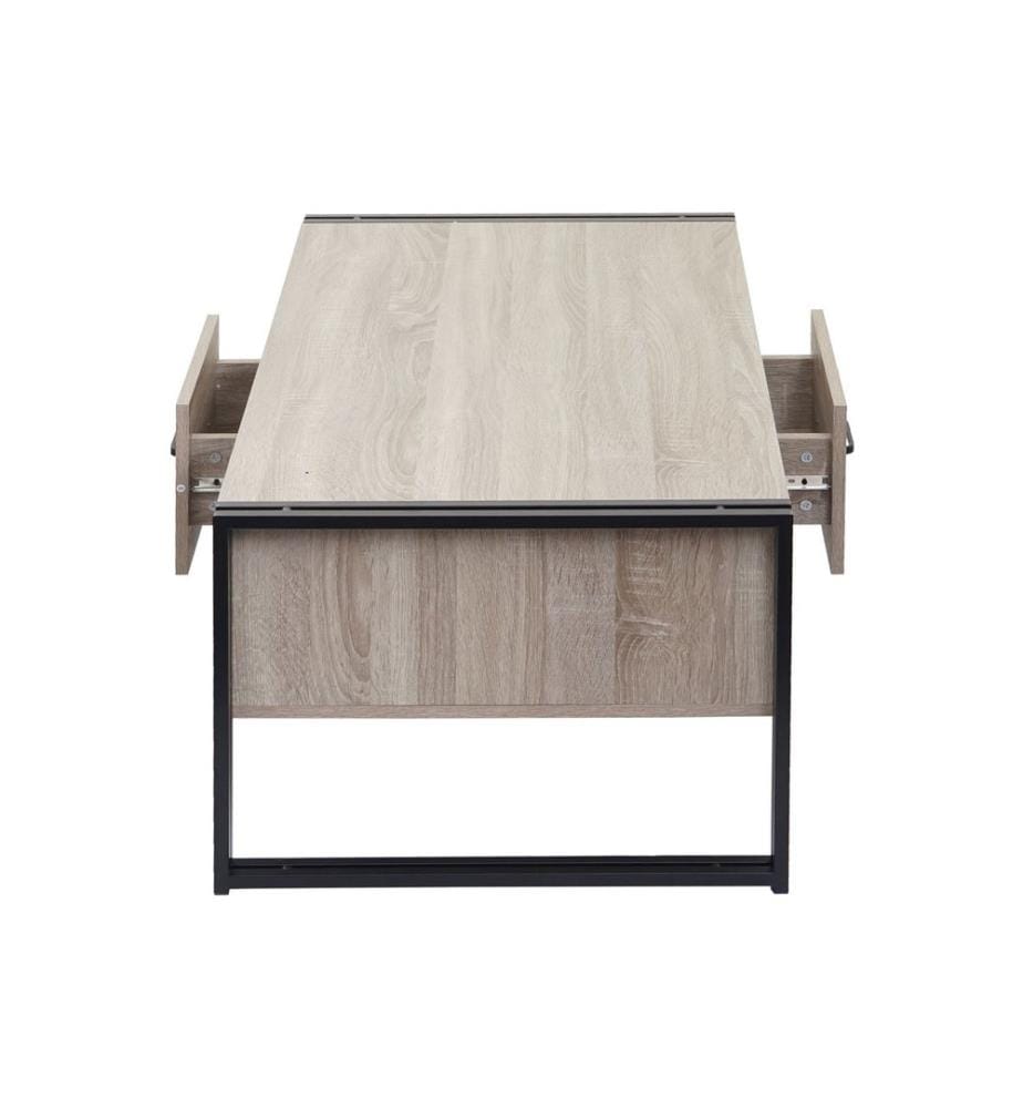 Table basse de salon 45x110x60 cm métal imitation chêne
